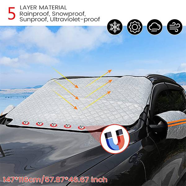 OHMOTOR Car Windshield Sun Shade Window Shades for Car Windshield Cover with Mirrors Protector Cover, 4-Layers Protection Sunshade Rain Cover for Car SUV CRV Trucks Windshield Sun Shade 