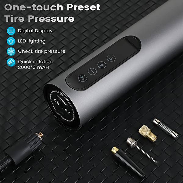 OHMOTOR Electric Air Pump Bike Pump Tire Inflator Portable Air Compressor with LCD Display, Digital Pressure Gauge, 12V Electric Auto Tire Pump for Car Tires Bicycles Motorcycle 